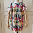 Robe en tweed jaune, rouge, noire, beige et blanc tissé et fabriquée en France