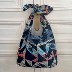Sac Angèle en tweed bleu, blanc, noir, jaune et corail tissé et fabriqué en France