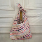Sac Angèle en tweed rose, orange, bleu ciel et vert tissé et fabriqué en France