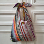 Sac Angèle en tweed rose tendre, rose vif, rouge, noir, jaune, lilas et orange tissé et fabriqué en France