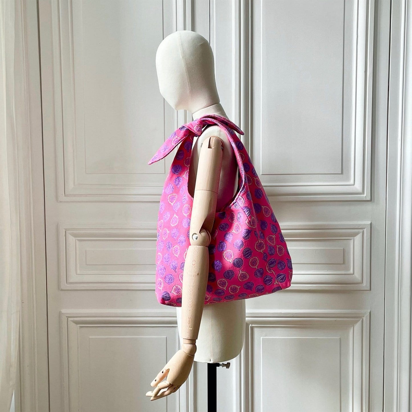 Sac Angèle en tweed figues rose, lilas et argenté tissé et fabriqué en France