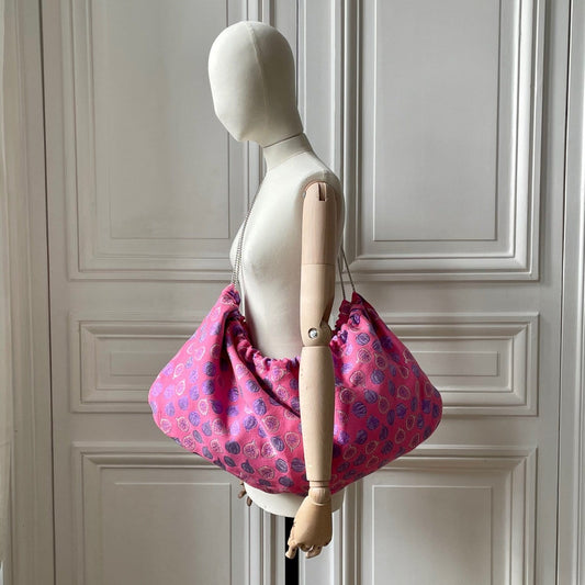 Sac Bénédicte en tweed figues rose, lilas et argenté tissé et fabriqué en France