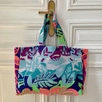Sac Justine en tweed bleu ciel, bleu marine, fuschia, jaune et corail tissé et fabriqué en France