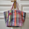 Sac Sébastien en tweed rose tendre, rose vif, rouge, noir, lilas et orange tissé et fabriqué en France