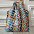 Sac Thomas en tweed jaune moutarde, marron, bleu, vert d'eau et corail tissé et fabriqué en France