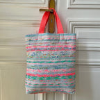 Sac Vivien en tweed bleu, rose fluo, blanc et vert d'eau tissé et fabriqué en France