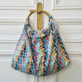 Sac Marcel en tweed jaune moutarde, marron, bleu, vert d'eau et corail tissé et fabriqué en France