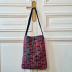Sac Bérénice en tweed rose, noir, orange, vert, bleu tissé et fabriqué en France