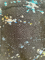 Sac Sébastien en tweed bleu, blanc, noir, jaune et corail  tissé et fabriqué en France