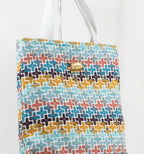 Sac Vivien en tweed jaune moutarde, marron, bleu, vert d'eau et corail tissé et fabriqué en France