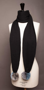 Écharpe Evesome avec pompons en fourrure maille mousseuse 100% cachemire - Evesome scarf with fur pompoms frosted mesh 100% cashmere