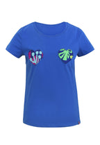 T shirt en coton bleu avec patchs en tweed tissé et fabriqué en France